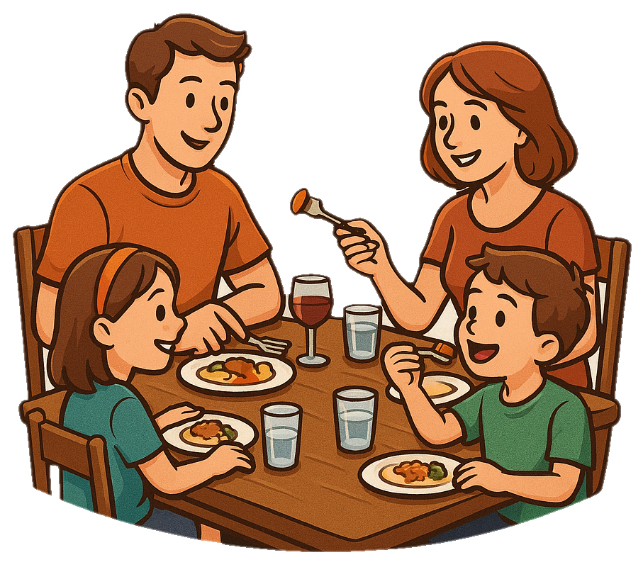Famille attablée sur une terrasse de restaurant