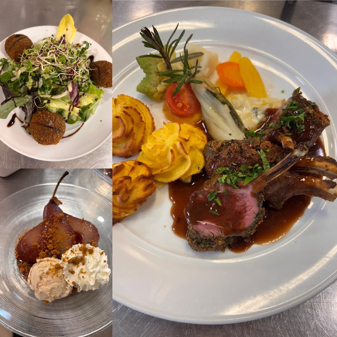 Menu rack d'agneau sauce au vin cuit et granitures